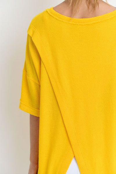 Overlay Back Mid Sleeve Tunic Top (Yellow)